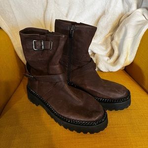 Vince Camuto Brown Purple Messtia Leather Combat Boots 9.5